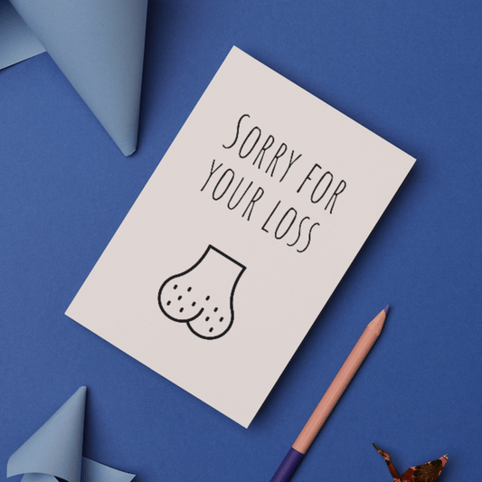 Little Kraken's Sorry for Your Loss Testicle Vasectomy Greeting Card, for £3.50 each