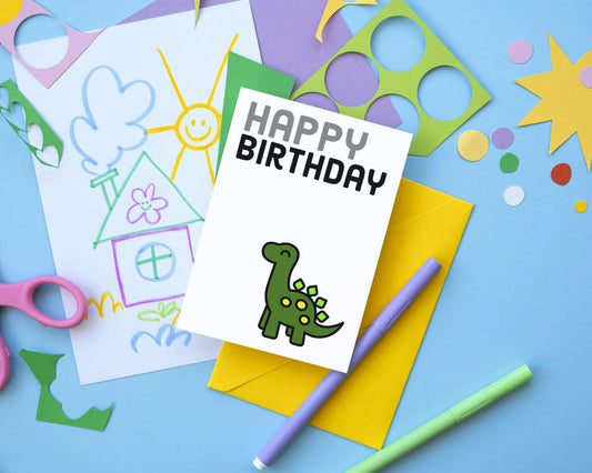 The Card Store UK's Dinosaur Happy Birthday | Cute Green Dinosaur Kids Birthday Greeting Card, Kids Cards for £3.50 each