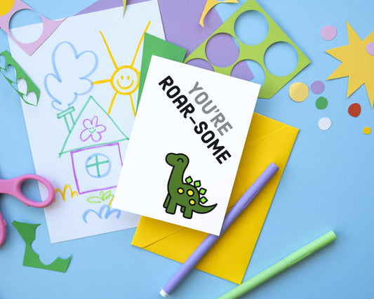 The Card Store UK's Dinosaur You're Roar-Some | You're Awesome | Cute Green Dinosaur Kids Birthday Greeting Card, Kids Cards for £3.50 each