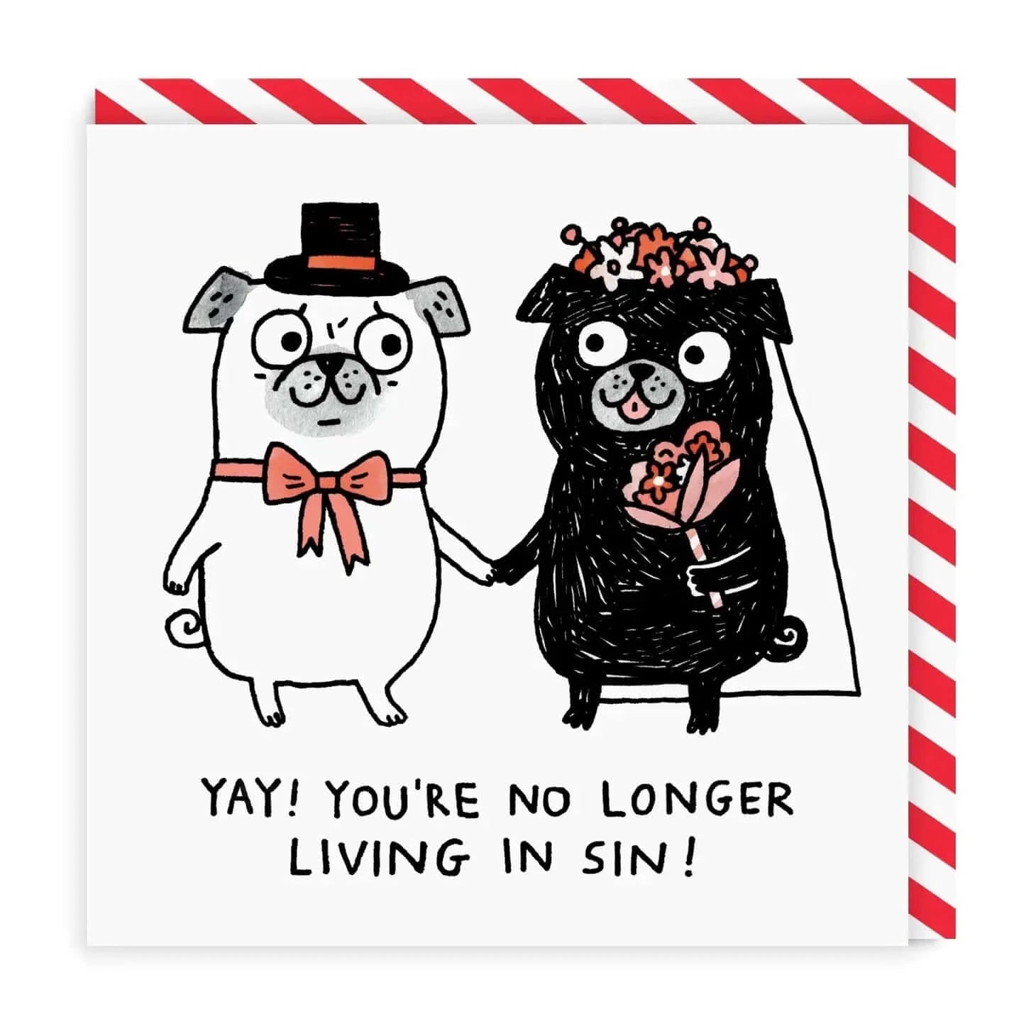 Gemma Correll Yay! You're No Longer Living in Sin! Pug Greeting Card Wedding Cards Gemma Correll