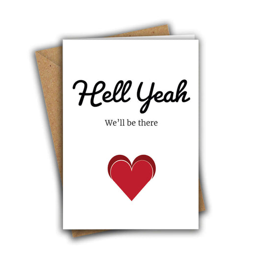 Hell Yeah, We'll Be There Funny Wedding RSVP A5 Greeting Card