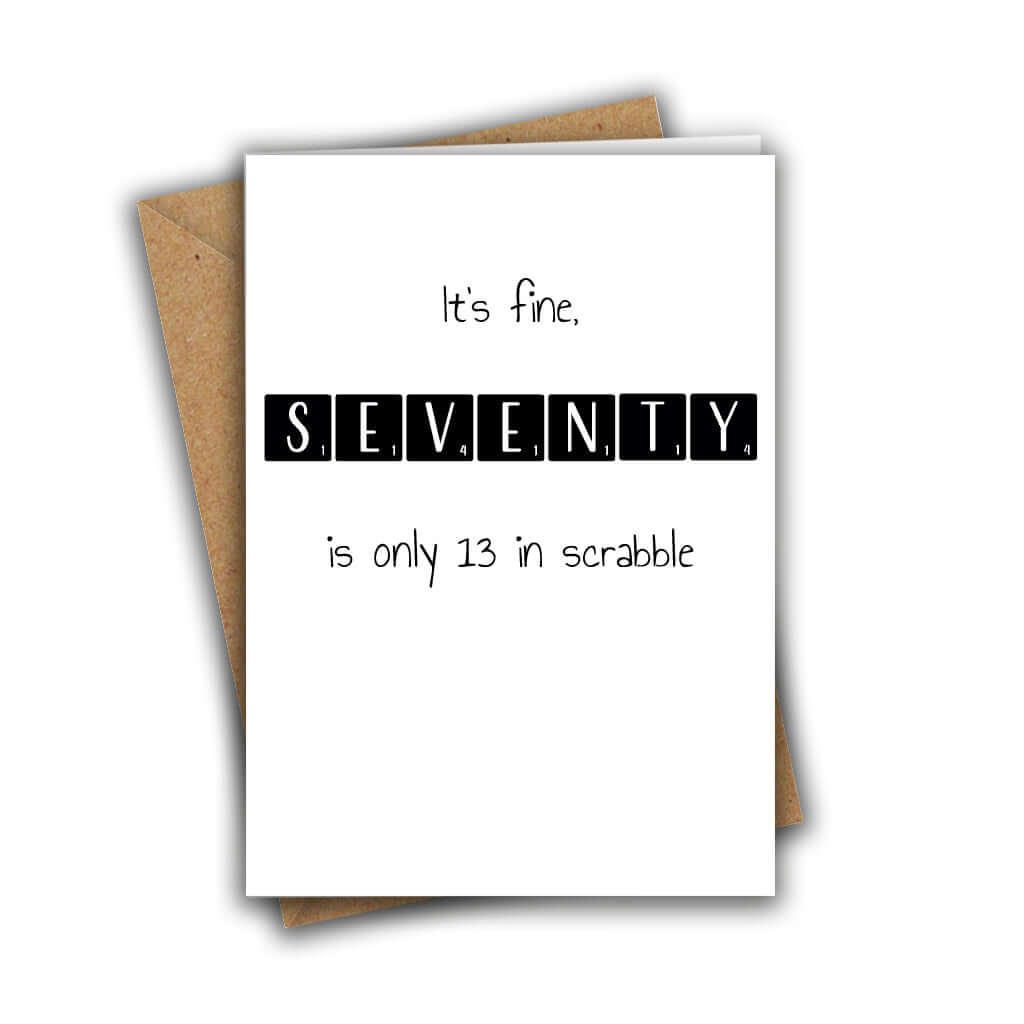 Little Kraken's It's Fine, Seventy is Only 13 in Scrabble Funny 70th Recycled Birthday Card, Birthday Cards for £3.50 each