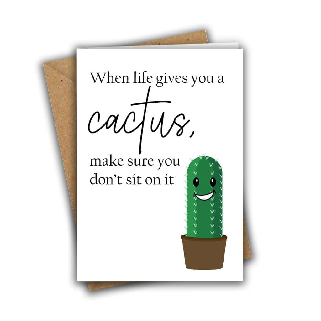 Little Kraken's When Life Gives You a Cactus, Make Sure You Don't Sit On It Funny Cactus Greeting Card, General Cards for £3.50 each