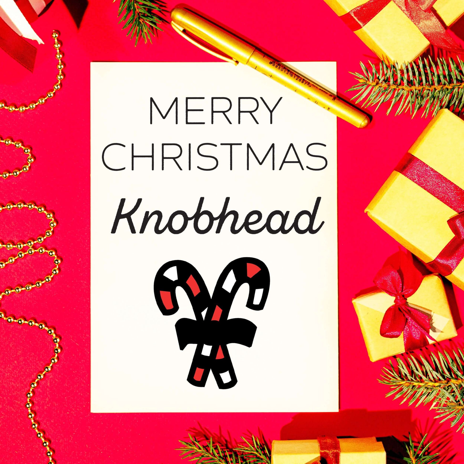 Little Kraken's Merry Christmas Knobhead Funny Candycane Christmas White A5 Greeting Card, Christmas Cards for £3.50 each